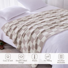 WRENSONGE Checkered Throw Blanket, Taupe Microfiber Soft Cozy Fluffy Warm Hand Made Throw Blankets for Couch, Sofa, Chair, Bed, Camping, Picnic, Travel Lightweight Bed Blanket - 60"*80"