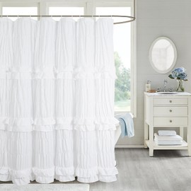 YINFUNG - Cortina de ducha con volantes blancos, estilo clásico, estilo victoriano, femenino, bonita estética, bohemio, estilo rústico, francés, decoración de encaje extra larga, 72 x 84 pulgadas