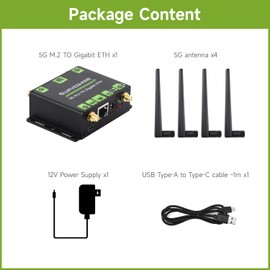 Waveshare 5G M.2 to Gigabit Ethernet Converter, 5G M.2 to USB3.1, Aluminium Alloy Case, Wall-Mount Support, Quad Antennas for Networked Medical Treatment, Smart Robots, Security Monitoring Networking