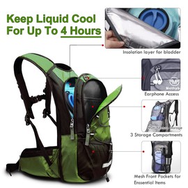 Mothybot Insulated Hydration Backpack Pack with 3L Water Bladder, Large Capacity Lightweight Hiking Daypack with Waist Pouches & Cooler Layer, for Running, Biking，Camping，Sports and Outdoors