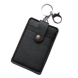 SSKHE Soft Credit Card Holder Wallet Case, Minimalist Soft Leather Wallet Case with Key Ring and Key Ring, Classic Black Card Holder Keyring