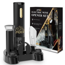 Prikoi Electric Wine Opener Set with Charging Base, Automatic Cordless Wine Bottle Opener with Aerator & Pourer, Foil Cutter, Vacuum Pump, and Stoppers for Home Party Chirstmas Day