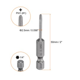 HARFINGTON #1 Phillips Screwdriver Bit PH1 1/4" Hex Shank 2" (50mm) Long Magnetic S2 Steel Industrial Grade Screw Driver Bit Cross Head Electric Drill Bits 0.098" (2.5mm) Rod