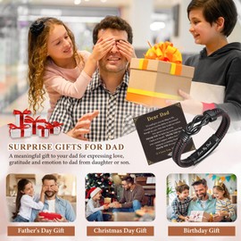 MEALGUET Mens Leather Bracelet Dad Gifts - Brown Braided Leather Infinity Knot Bracelets Engraved Love My Dad for Men, Daddy Papa Jewelry Gifts from Daughter Son for Father's Day Birthday