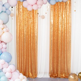 Sparkle Backdrop Curtain Gold 2 Panels Set Sequin Photo Backdrop 2FTx8FT Sequin Backdrop Curtain Pack of 2 -1220S
