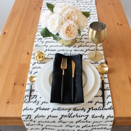 Thanksgiving Table Runner with Gather, Blessing, Thanks Quote (Off-White, 14x120 inch, Pack of 1)