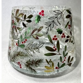 Yankee Candle 4" x 5.25" Holly Winter Berries Crackle Glass Candle Shade NIB