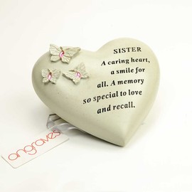 Angraves Special Sister Butterfly Gem Heart Graveside Memorial Ornament Plaque