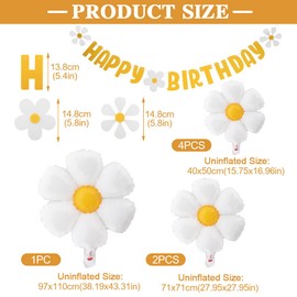10pcs Set Daisy Balloons,Baby Shower Decoration Banners,Happy Birthday Decorations Felt Bunting for Girls Boys Birthday Party Supplies(Yellow+White)