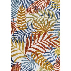 JONATHAN Y AMC100B-4 Tropics Palm Leaves Indoor Outdoor Area Rug Bohemian Floral Easy Cleaning High Traffic Bedroom Kitchen Backyard Patio Porch Non Shedding, 4 X 6, Cream/Orange