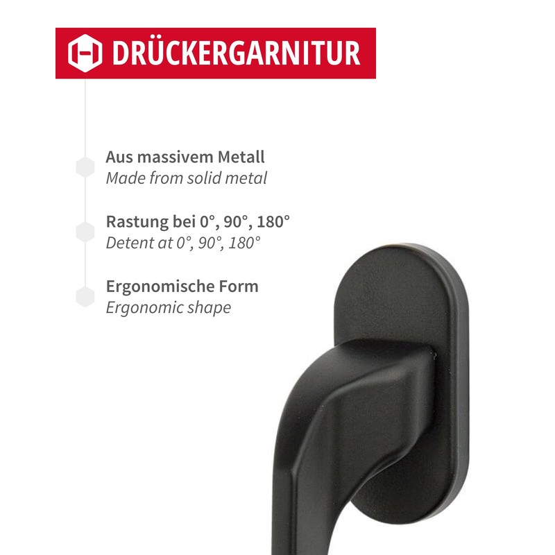 Gedotec Metal Window Handle Matte Black | Window Olive on