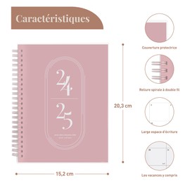 Rileys Planner 2024-2025 Academic Year, 18-Month Academic Weekly Planner - Academic Weekly & Monthly Agenda Planner, Flexible Cover, Notes Pages, Twin-Wire Binding, 20 x 15 cm (Pink, French)