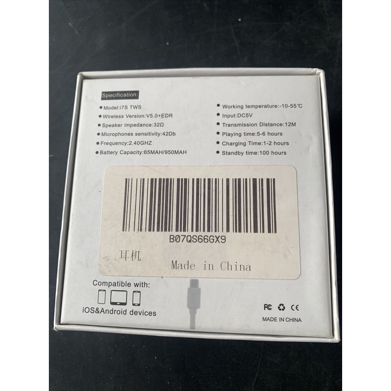 New i7S Wireless White Earbuds