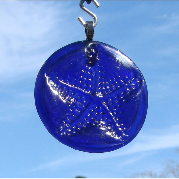 Cobalt Blue Starfish Upcycled Glass Bottle Bottom Ornament Sun Catcher