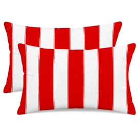 Qinqingo Red and White Striped Decorative Throw Pillow Covers 12x20 Inch, Set of 2 Boho Farmhouse Cushion Cases for Sofa Couch Living Room Outdoor Patio, Modern Home Decor