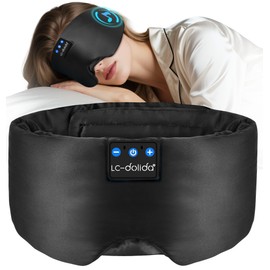 LC-dolida Luxurious Silk Soft Sleep Mask, Sleep Headphones with Bluetooth 5.4 for Side Sleeper, Total Blackout Eye Sleeping Mask for Women and Men, Ideal Gift for Restful Sleep, Travel(Black)
