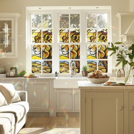 Decorative Lion Stained Glass Window Film, Lion Stained Glass Window Film for Bathroom Door Heat Anti UV RA02