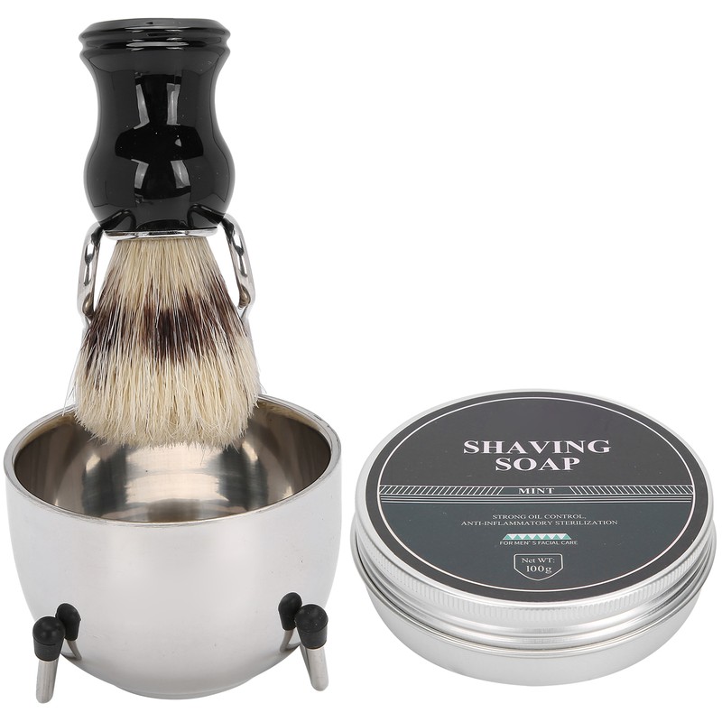 4pcs Shaving Brush Set Men Shaving Soap Brush Stainless Steel