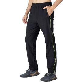 Rdruko Men's Sweat Pants Lightweight Workout Gym Jogging Track Athletic Pants with Zipper Pockets Black Green Small