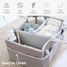 Lily Miles Baby Diaper Caddy Organizer - Baby Shower Basket for Newborn Boys or Girls - Nursery Must Haves for New Mom - Baby Registry Favorites - Large Storage Tote for Changing Table or Car, Gray