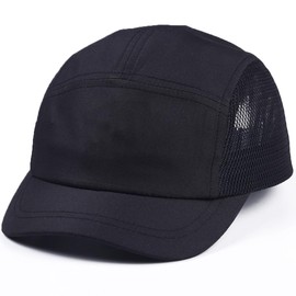 Laquest Men's Short Brim Mesh Cap, Side Mesh, Jet Cap, 5 Panels, Lightweight, Quick Drying Hat, Black, Brim: 1.75", 58 cm