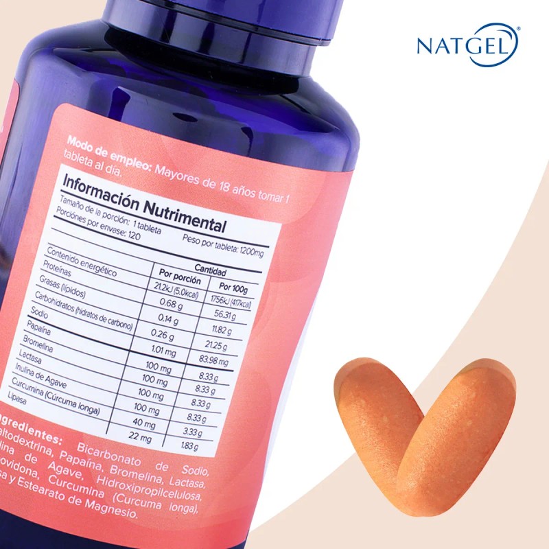 Enzimas De Papaína + Prebioticos | 120 Tabletas | Natgel