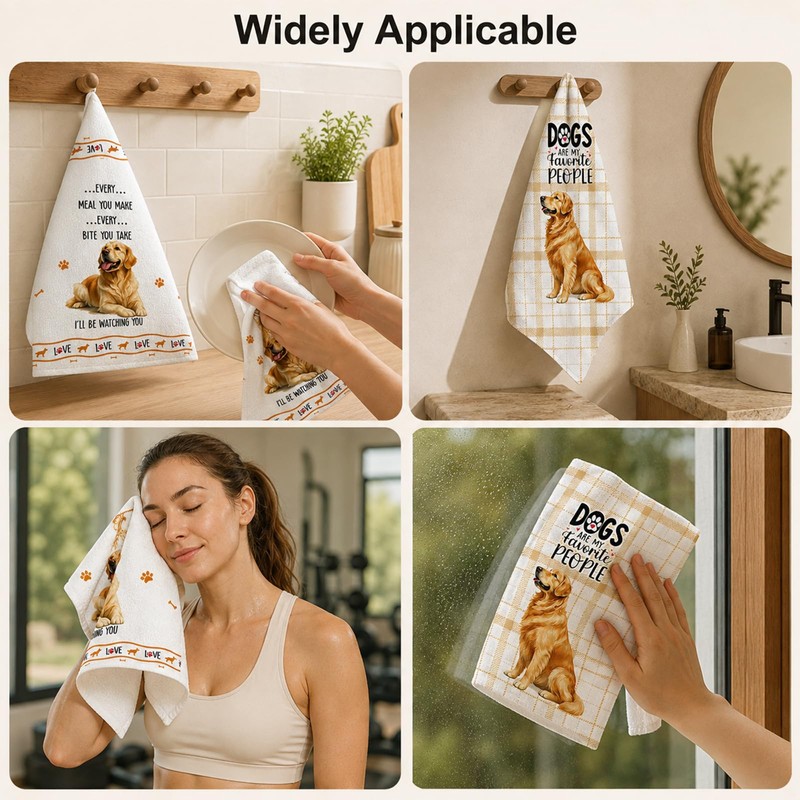Golden Retriever Tea Towel for Dog Lovers, 100% Cotton Kitchen