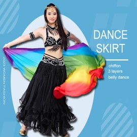 Leemiman Women 3 Layers Chiffon Belly Dance Skirt Stage Performance Oriental 12 Meters Belly Dancing Skirts (Yellow)