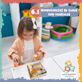 PEKE KIDS Rompecabezas Niños de Cubos de Madera - 6 en 1 - Transportes y Animales - Rompecabezas de Madera Premium - Juguetes Montessori - Juguetes de Madera (16 Piezas)