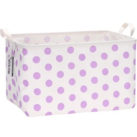 Sea Team Collapsible Canvas Fabric Storage Basket with Handles, Rectangle Waterproof Storage Bin, Box, Cube, Foldable Shelf Basket, Closet Organizer, 16.5 x 11.8 x 9.8 Inches, Purple Dot