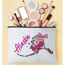PinPop56 Floral Coquette State Alaska Makeup Bag - Retro Floral State Travel Zippered Makeup Bag Gift For Women - Friends - Alaska Lovers On Birthday - Mothers Day - Holiday