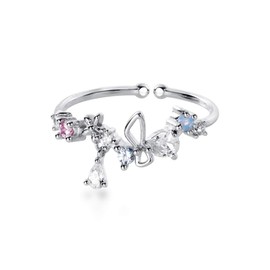 K.L.Y Women's Ring, Popular, Garland, 925 Silver, CZ, Zirconia, Women's Popular Ring, One Size, Sterling Silver, Hypoallergenic, Cute, Birthday Gift, Cubic Zirconia