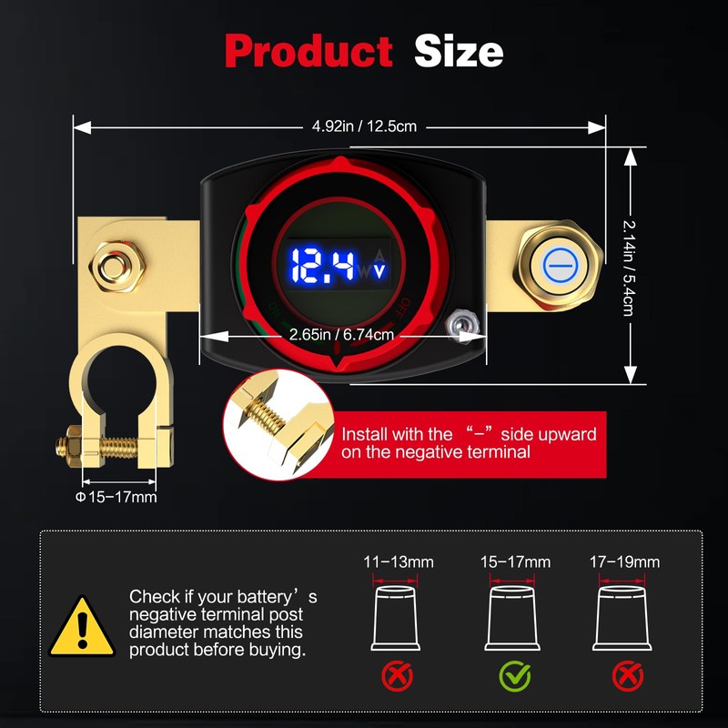 2025 New Top Post Battery Disconnect Switch with Voltmeter, 5-60V