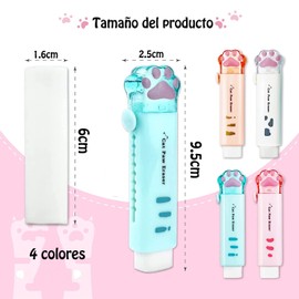 Borradores para Niños,Paquete de 4 Borradores de Pata de Gato,Goma Retractil,Borrador de Gato para Niños Lindos,Borrador de Goma de Papelería Escolar de Oficina de Escritura para Estudiantes