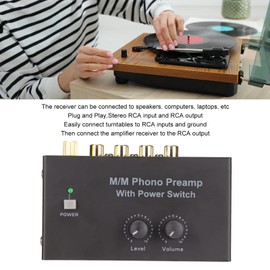 PP500P Phono Turntable Preamp, Dual Gain Electronic Audio Stereo Phonograph Preamp, DC 12V Metal Headphone Amplifier
