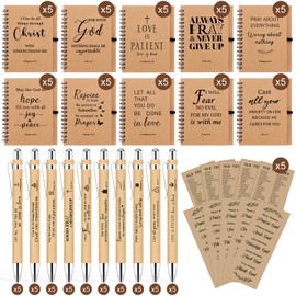 150 Pcs/50 Set Christian Gifts Bulk Spiral Notebook Bible Ballpoint Pen and Christian Bookmark Women Prayer Journal Christian Party Favors Inspirational Bible Notebook for Sunday School Church Visitor