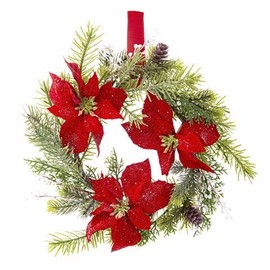Save Dollar Stores Christmas Poinsettia Wreath Cedar, Spruce- 14 Inches