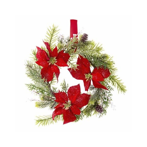 Save Dollar Stores Christmas Poinsettia Wreath Cedar, Spruce- 14 Inches