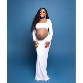 Dedysler Women's Cut-Out Maternity Dress Sexy Exposed Belly Long Sleeve Backless Cutout Photography Dresses(White XL)