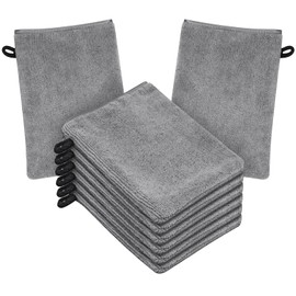 HOTUT Terry Cloth Wash Gloves, Set of 8 Wash Gloves, Face Cloth, Microfibre Wash Gloves, Reusable Makeup Remover Gloves, Soft Face Glove, 20 x 15 cm