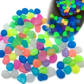 DHER Pack of 100 Large Luminous Stones, 2.2 cm Resin Luminous Stones, Luminous Stones, Colourful Stones, Glow in the Dark, Colourful Glowing Stone, Colourful Garden, Aquarium, Luminous Pebbles (A, 2.2