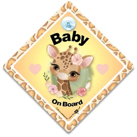 Baby On Board Sign Giraffe, Baby Giraffe Car Sign, Grandchild On Board Sign, Baby Car Sign, 14 cm x 14cm