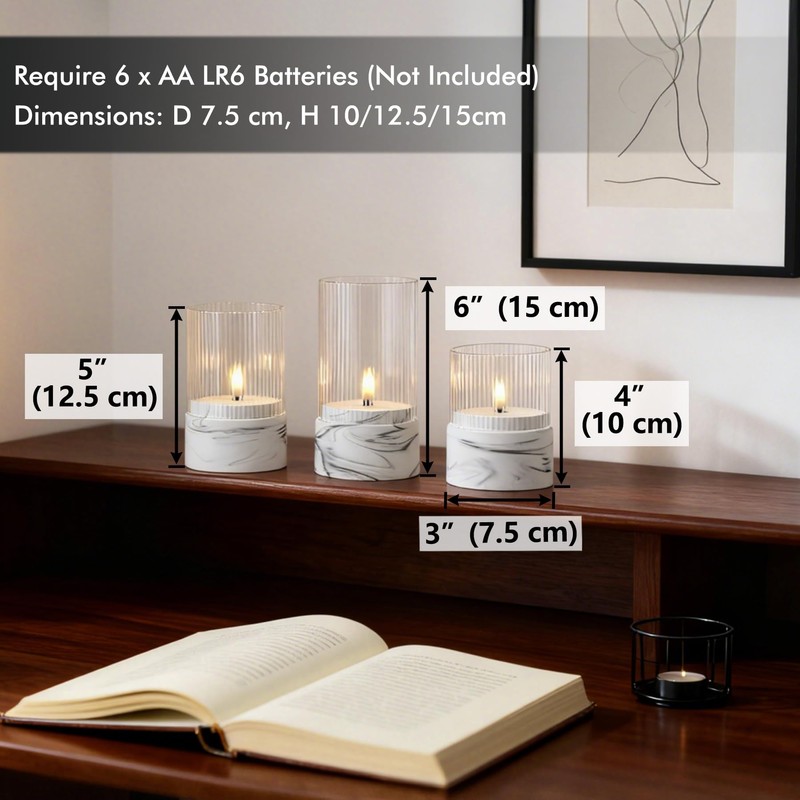 Fanna 3 Flameless LED Candles with Timer Function in Marble