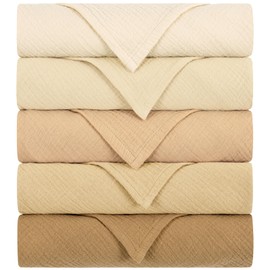Yukkidds Muslin Cloths Baby Burp Cloths 100% Cotton Burp Cloth 60 x 60 cm Absorbent and Breathable Swaddles Muslin Cloths Set of 5 for Newborns Boys and Girls Beige & Brown
