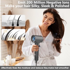 KARFUN Hair Dryer, Blow Dryer, Plasma Hairdryer, Ionic Hair Dryer for Women, Blow Dryers for Women, Professional High Speed Hair Dryers (Dark Gray)