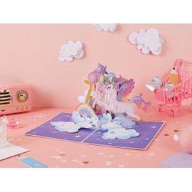 Liif Unicorn Happy 7th Birthday Card | 3D Pop Up Birthday Card For 7 Year Old For Kids, Girl, Daughter | With Envelope & Message Note | Size 7 x 5