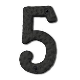 Cobata 4 inch Cast Iron Mailbox Numbers - Screw In & Hammer Surface Finished House Numbers - Rustproof/Fade Anti-resistant/Black/Number 5