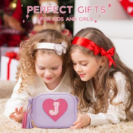 KKXIU Kids Purse Toddler Gifts for Girls and Women Vegan Leather Crossbody Bag with Tassel (Purple-J)