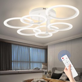 SEABLE Modern LED Ceiling Light Dimmable Ceiling Light Fixtures with Remote 7 Rings White Close to Ceiling Lights 31.8" 130W 3000K-6500K Flush Mount Ceiling Lamp for Living Room,Bedroom,Kitchen