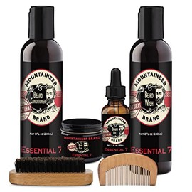 Mountaineer Brand Starter Beard Bundle | Beard Wash, Conditioner, Beard Balm, Beard Oil for Men with Wood Comb & Brush | Hydrates Beards for Soft Manageable Hair | Essential 7 Scent